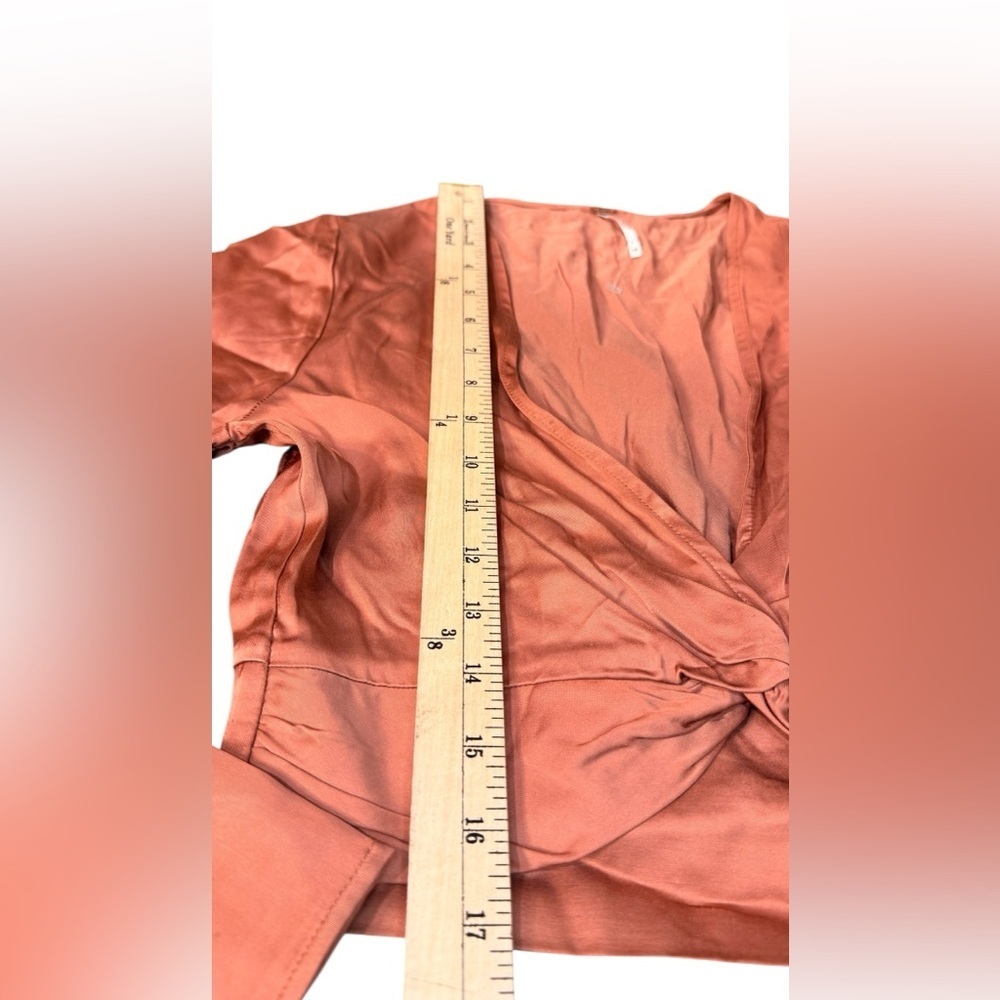 Free People Miraya Top Satin Knot Front Blouse in Rust - Picture 6 of 9